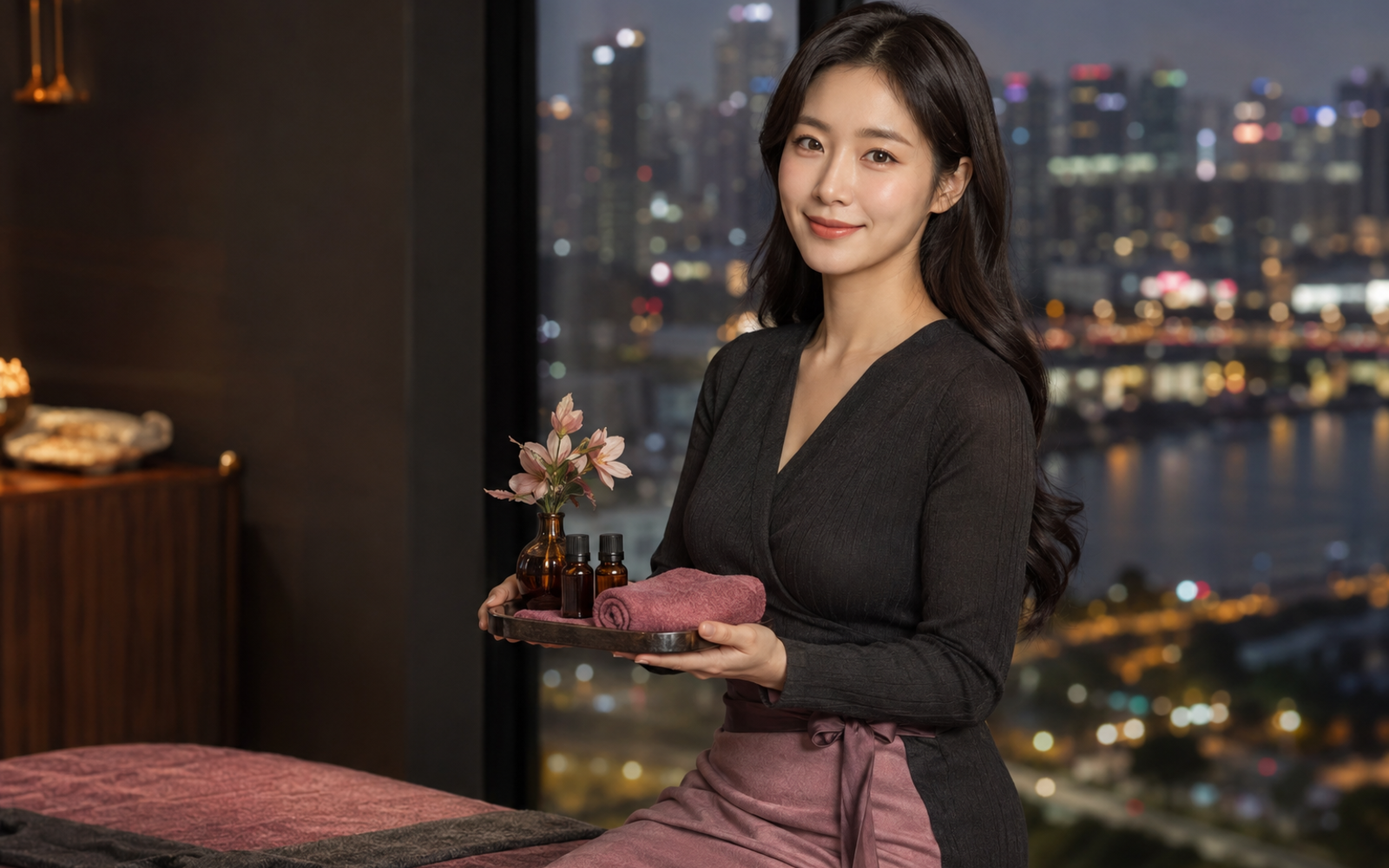 성남 판교 방문 홈케어를 안내하는 젊은 성인 한국 여성 관리사